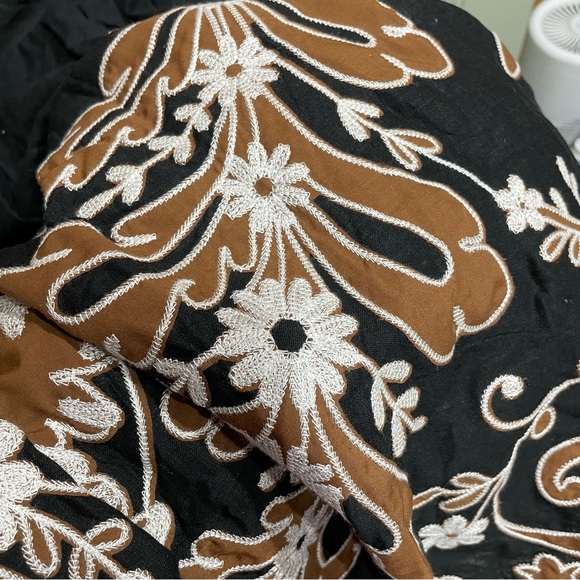 Anthropologie 1X Corset Bodice Linen Blend Embroidered Scalloped Hem Midi Dress - Picture 3 of 16